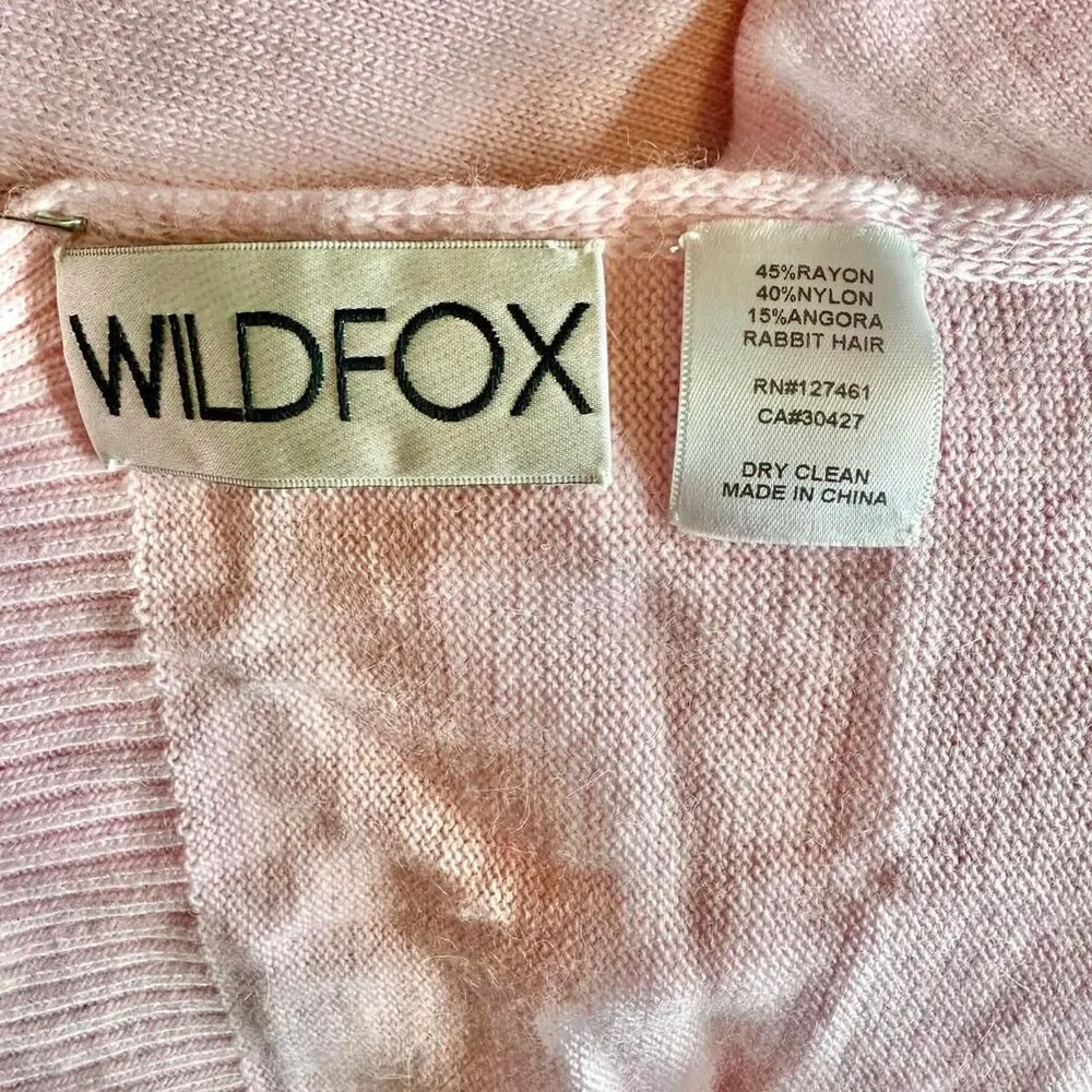 NWT Wildfox Couture Pink Angora Rabbit Hair Scarf with Boho Native Bull Skull